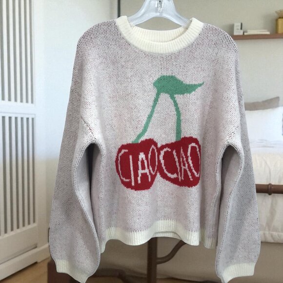 Soft Crewneck Red Cherries Ciao Sweater Women L, a new day - Picture 1 of 8